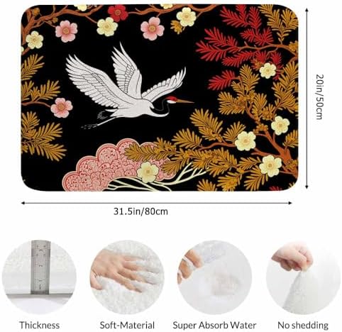 Japanese Crane Bath Rugs for Bathroom Asian Oriental Heron Bird Floral Branch - Image 3