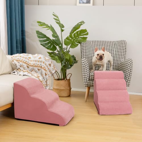Dog Stairs for Small Dogs, 3-Step Pink Pet Ramp for Couch, Cats & Puppies - Image 3