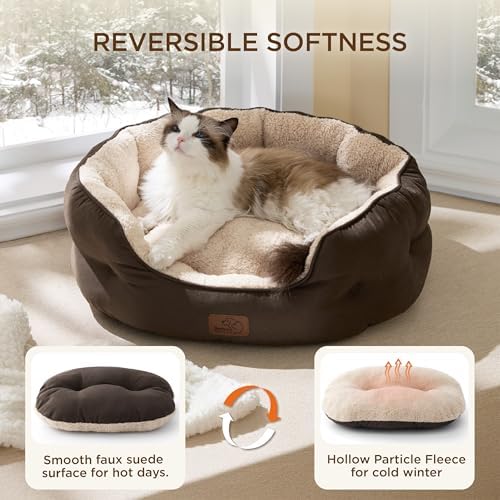 Bedsure Self Warming Cat Bed, Round Washable Small Dog Bed, 20In Brown - Image 3