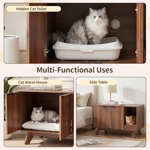Cat Litter Box Enclosure with Litter Collector, Fluted Hidden Litter Box - Image 6