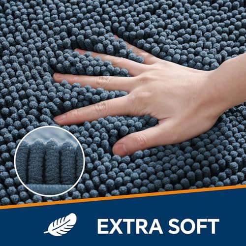 Chenille Bathroom Rug 30"x50" Blue, Large Plush Bath Mat - Image 3