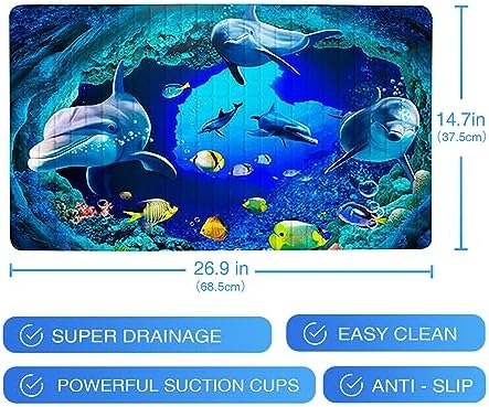 Navy Blue Non Slip Bath Tub Mat Ocean Shower Mat Non-Slip Cute Dolphin Blue Sea - Image 7