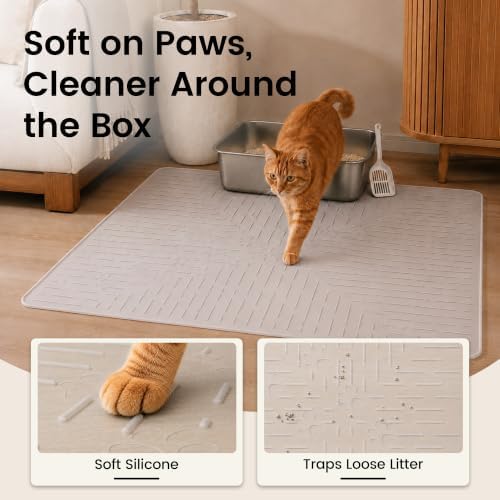 OHMO Large Cat Litter Mat 31.5x23.6 Silicone Trapping Mat Semi Transparent - Image 3