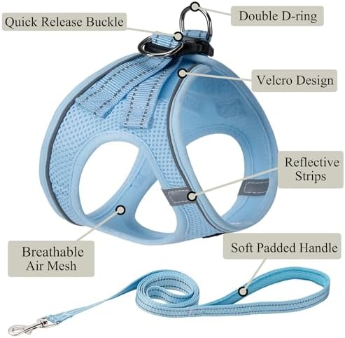 Dog Harness with Leash Set, Step-in Adjustable Puppy Pet Vest, Sky Blue M - Image 2