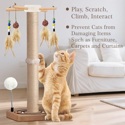 Tall Cat Scratching Post, 33 Inch Sisal Scratcher - Image 4