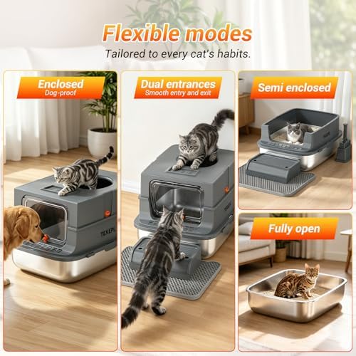 Cat Litter Box Extra Large Enclosed Litter Box Dark Gray - Image 2