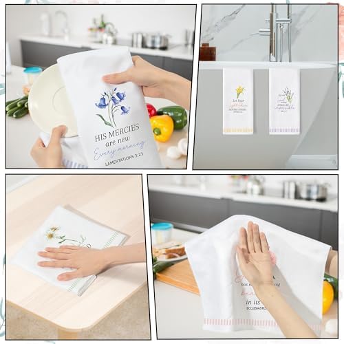 Bible Verse Floral Hand Towels, 6 Pack Christian Kitchen Dish Towels Set - Image 7