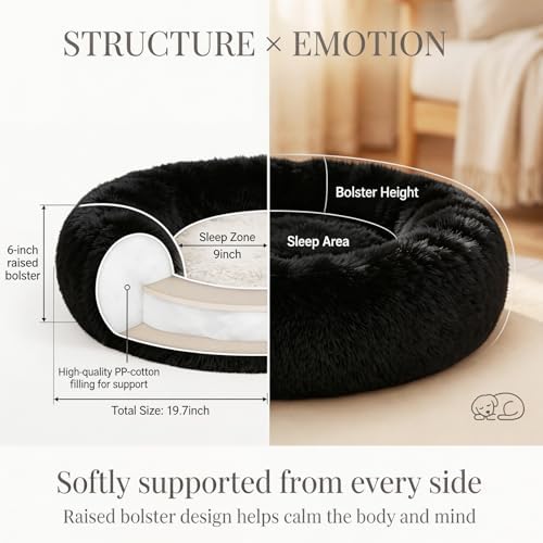 nononfish Puppy Beds for Small Dogs Washable 19" Black Calming and Anxiety Pet - Image 4