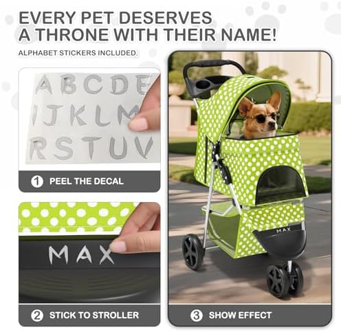MoNiBloom Pet Stroller for Small/Medium Dogs and Cats, Lawn Green - Image 6