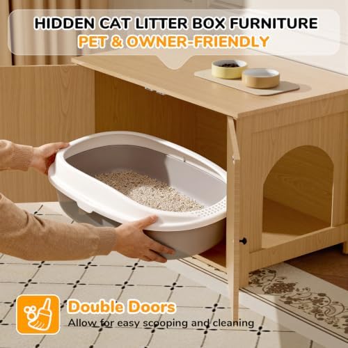 Cat Litter Box Enclosure Furniture Dog Proof, Hidden Kitty Washroom Cabinet Low - Image 7