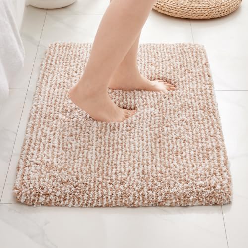 Disolla Beige & White Bathroom Rugs 17x24, Non-Slip Plush Small Bath Mat by Disolla