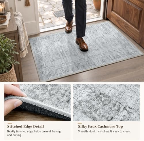Area Rugs for Living Room Under Table 5x7 Washable Vintage Grey - Image 3