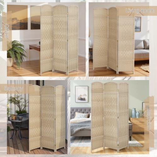 HOMCOM 3 Panel Room Divider 6 Ft Privacy Screen Hand-Woven Washed Oak - Image 6