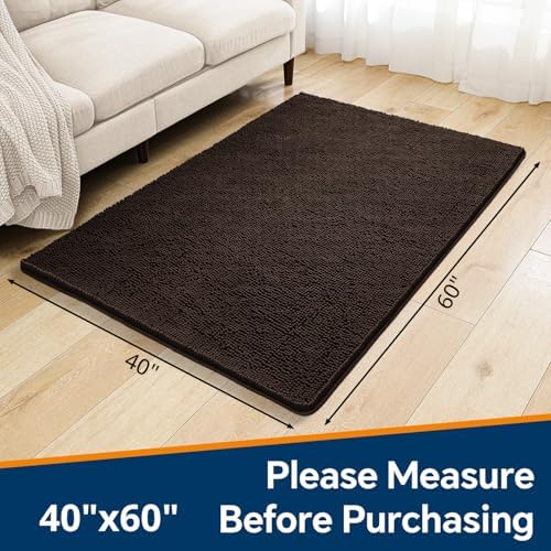 Chenille Bathroom Rug 40"x60" Brown, Large Plush Bath Mat - Image 2