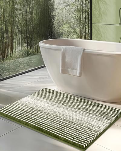 BSICPRO Chenille Bathroom Rugs, 20x32 Striped Bath Mats by BSICPRO