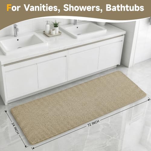 Ophanie Beige Bathroom Runner Rugs 72x24, Soft Chenille Bath Mat, Non Slip - Image 2