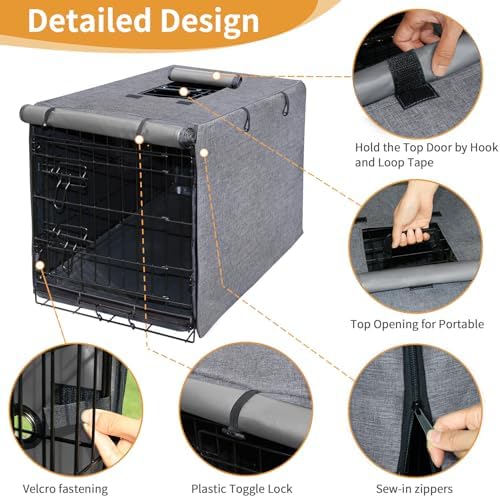 DONORO Dog Crate Cover, Waterproof Pet Kennel Cover 600D Heavy Duty Dog Cage - Image 4