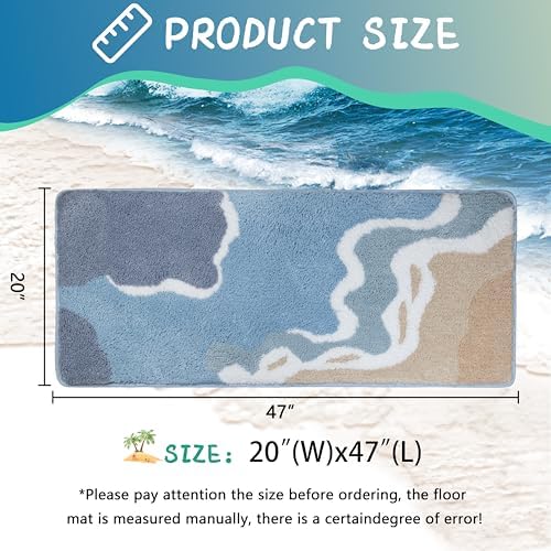 Blue Bathroom Runner Rugs, Non-Slip Absorbent Cute Coastal Bath Mat - Image 2