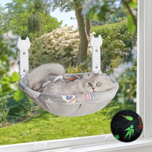 HiPetpy Grey Deep Cat Window Perch, Cordless Foldable Cat Hammock by HiPetpy