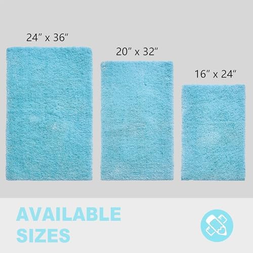 CozeCube Blue Shaggy Bath Mat 24"x16" Non Slip Washable Rug - Image 3