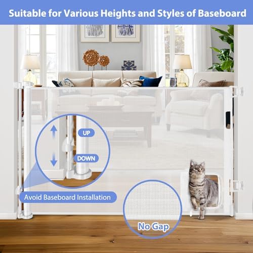 Retractable Baby Gates with Cat Door 80" Wide Retractable Dog Gate with Pet - Image 7