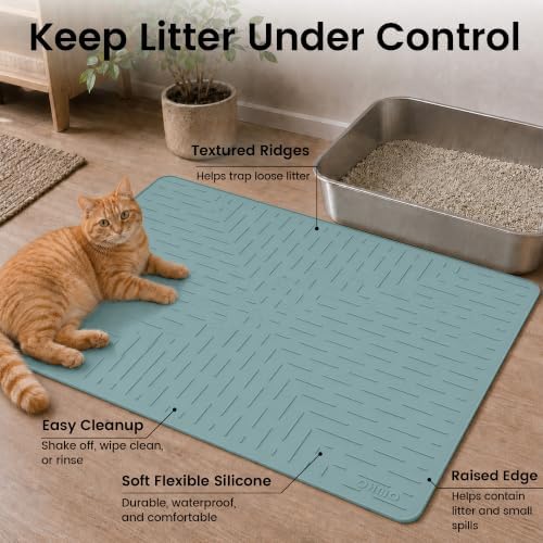 OHMO Large Cat Litter Mat, 31.5x23.6 Silicone Trapping Mat Light Blue - Image 2