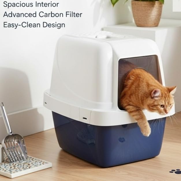 Sifting Cat Litter Box Extra-Large, Enclosed Hooded Pan - Image 6