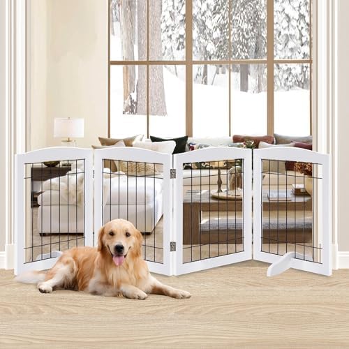 LZRS 4-Panel Freestanding Wooden Dog Gate—Extra Wide 30” Tall Foldable Pet by LZRSPET
