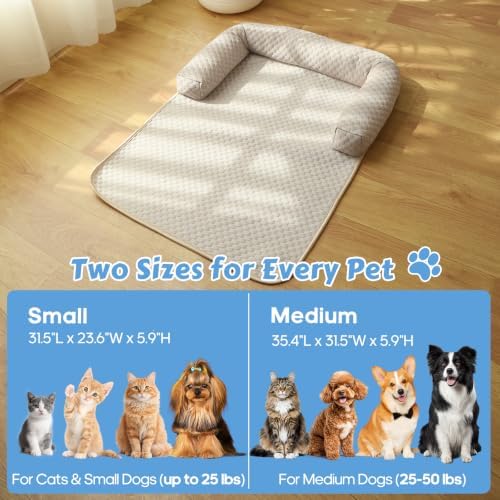 Cooling Pet Bed Mats with Neck & Head Support, 31.5 x 23.62 inch Khaki - Image 5