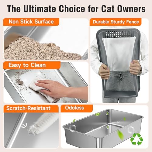Stainless Steel Litter Box, High Sided, Anti-Urine Leakage Non-Stick - Image 4