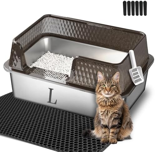 Suhaco Medium Stainless Steel Litter Box Side Entry High Sides Deep Metal Cat by Suhaco