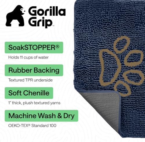 GORILLA GRIP SoakSTOPPER Dog Door Mat, Machine Wash and Dry, 24x17 Navy - Image 3