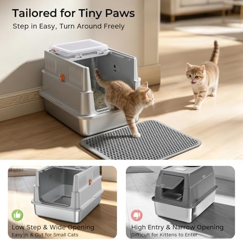 URPOWER Small Stainless Steel Cat Litter Box - Image 3