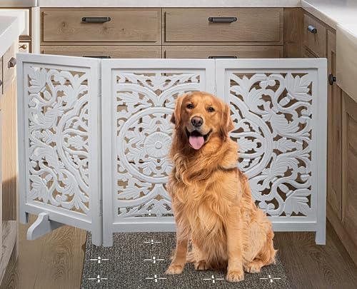 Freestanding Dog Gate 48", Foldable Wooden Pet Barrier - Image 2