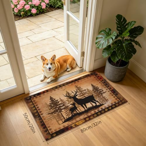 Giwawa Forest Deer Bath Rug Wildlife Animal Low Pile Entryway Carpet 20x32 Inch - Image 2