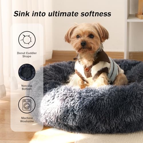 NOYAL Donut Dog Bed for Small Medium Pets, Plush Calming Faux Fur - Image 2