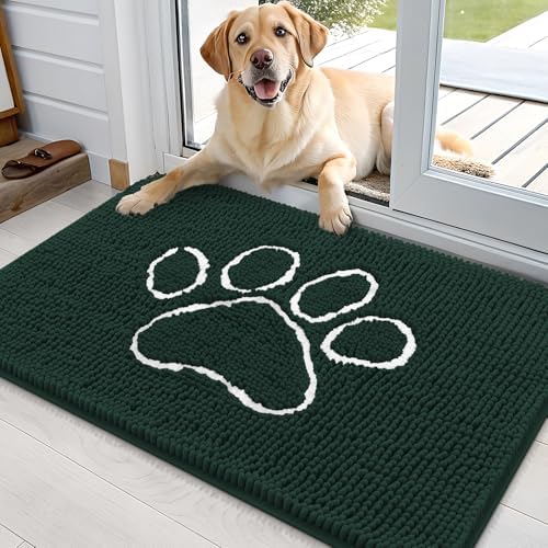 OLANLY Dog Door Mat for Muddy Paws 36x24, Paw Print Design Chenille Mud Mat by OLANLY