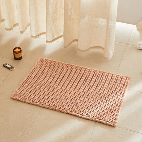 TYUU Waffle Bath Mat, Boho Bathroom Rugs Non Slip, 30x20 Light Peach by TYUU