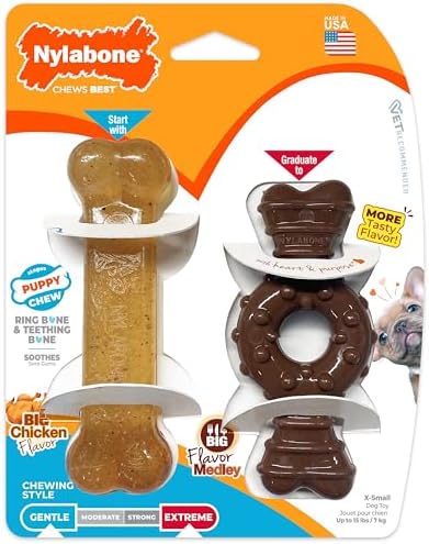 Nylabone Puppy Chew Teething Bone and Ring Bone Dog Chew Toys by Nylabone
