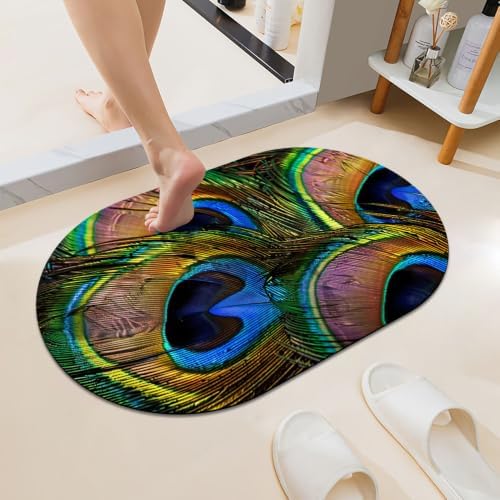 Vibrant-Peacock-Feathers Super Absorbent Quick-Drying Bathroom Mat Rug by Unknown