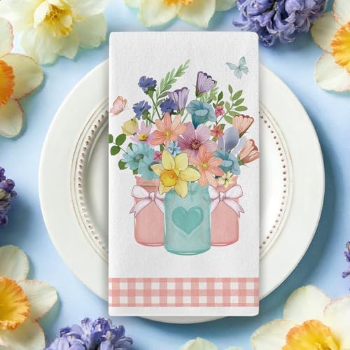 Spring Summer Floral Kitchen Dish Towels Set of 2, Home Sweet Home - Image 5