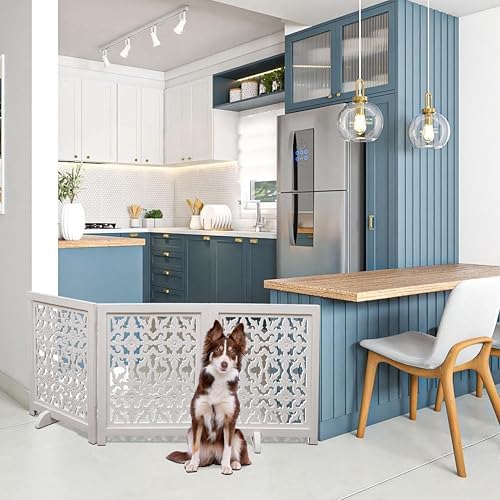 Freestanding Pet Gate for Dogs, Foldable Wooden Dog Gate for House, Indoor Dog - Image 3