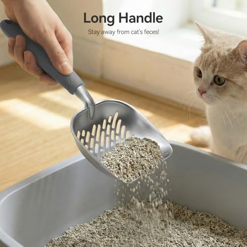 Cat Litter Scoop, Large Long Handle Kitty Metal Scooper - Image 3