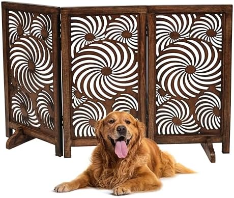 Freestanding Dog Gate 48", Foldable Wooden Pet Barrier, Sunflower Design - Image 3