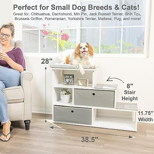 PetFusion Pet Step Window Perch Bookshelf w/ Storage Baskets 28” Tall Dog and - Image 3