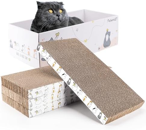 PatiencET Cat Scratch Pad with Box, 4 Pack Cardboard Scratcher Lounge Bed by patiencET