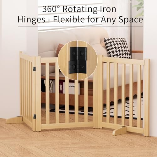 Wooden Freestanding Foldable Dog Gate, 24 Inch Height 3 Panel Pet Gate No Drill - Image 4