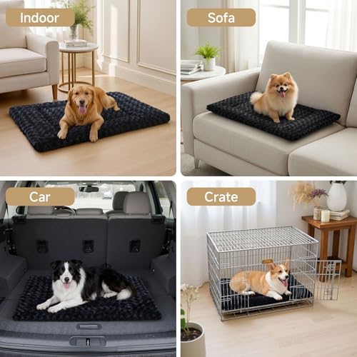 Exsnugy Washable Dog Bed Mat Large Size Fluffy Pet Crate Pad 42x28 XL - Image 2