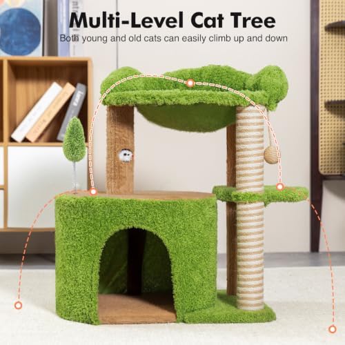 WOOCHPET Small Cat Tree with Scratching Post and Cat Hammock - Image 7