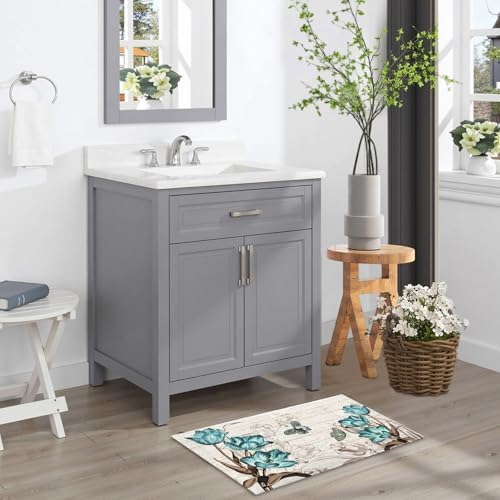 Giwawa Teal Floral Bath Rug Butterfly Flower Bath Carpet Soft Bathroom Plush - Image 7